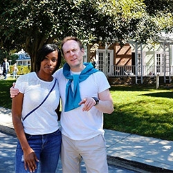 In picture with an actress Amber Moore at the Universal Studios Hollywood backlot.
