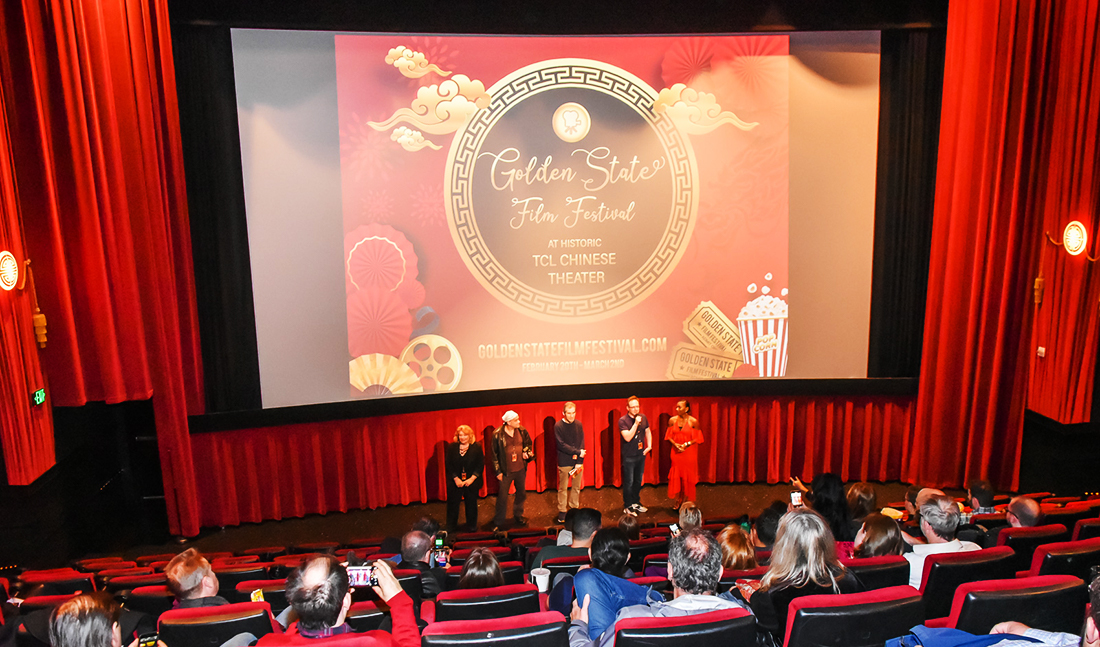 Arek Zasowski presenting at the screening of CALL ME at the Golden State Film Festival at the historic TCL Chinese Theatre