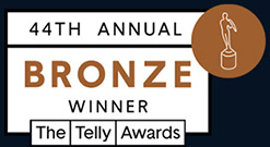 Arek Zasowski 44th Annual Bronze Telly Award Winner badge – award-winning filmmaker and actor