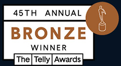 Arek Zasowski 45th Annual Bronze Telly Award Winner badge – award-winning actor, director, and producer