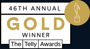 Arek Zasowski 46th Annual Gold Telly Award Winner badge – award-winning filmmaker, actor, and 3D animation artist