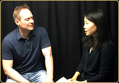 Arek Zasowski performing a scene with another actress at Valerie Dent acting workshop in London, December 2017