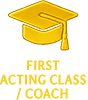 Gold milestone badge of Arek Zasowski’s first acting class with Valerie Dent