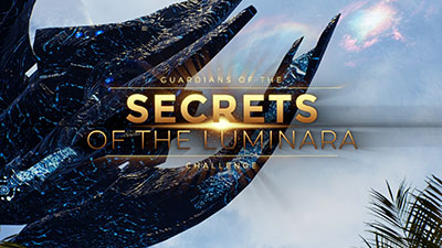 Title still from Guardians of the Secrets of the Luminara Challenge featuring the golden film logo. The fantasy short, written and directed by Arek Zasowski, won the Gold Telly Award for Best 3D Animation at the 46th Annual Telly Awards.